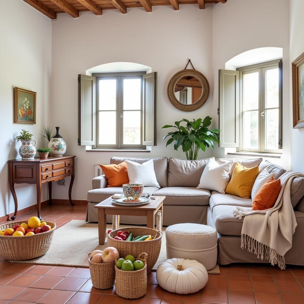 A sun-drenched living room in a Spanish villa adorned with Zara Home furnishings