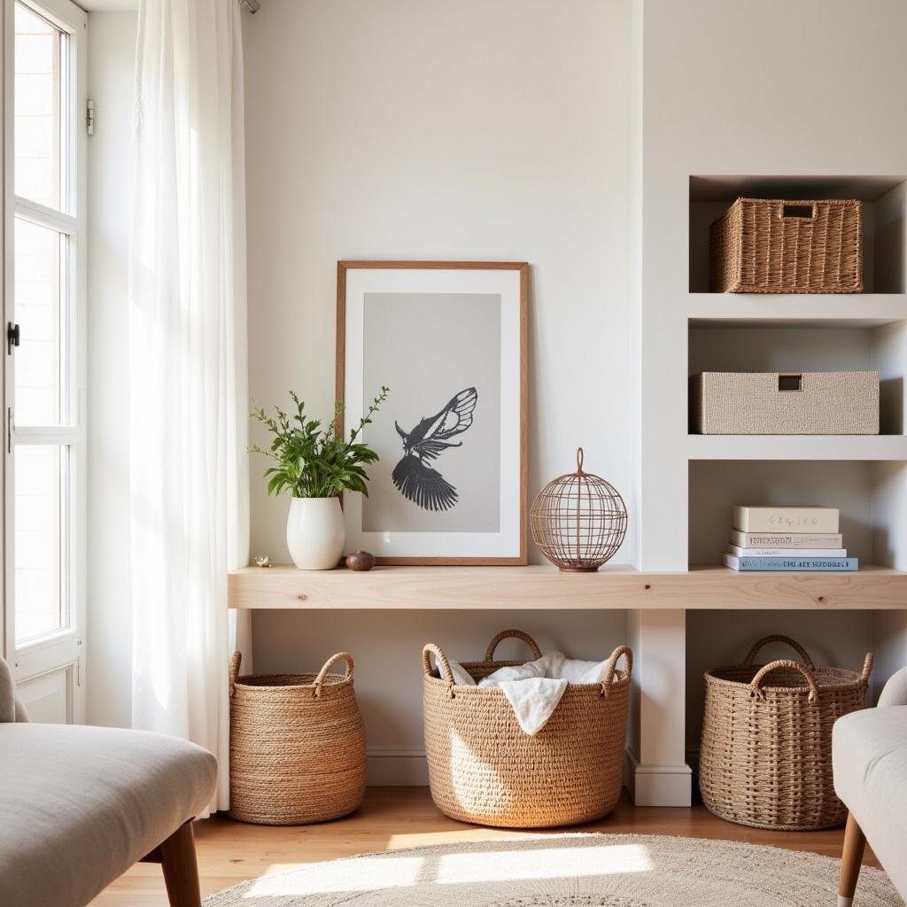 Zara Home storage boxes seamlessly integrated into a Spanish living room