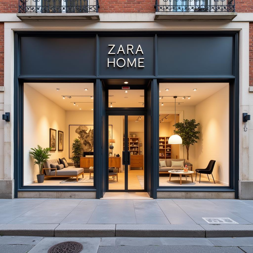 Elegant Zara Home storefront on a bustling Spanish city street