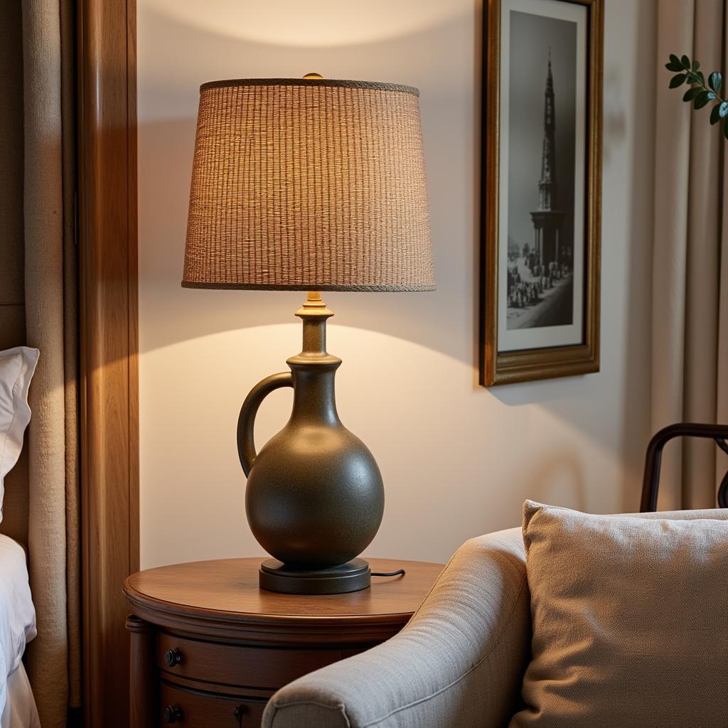 Zara Home table lamp illuminating a Spanish villa living room