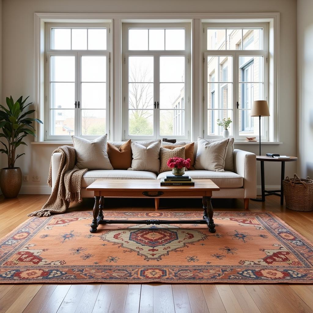 Zara Home vintage rug in a Spanish-inspired living room