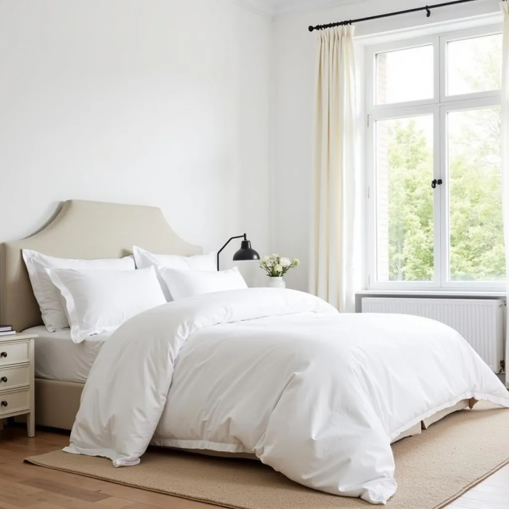 Zara Home white duvet cover in a bright, airy bedroom