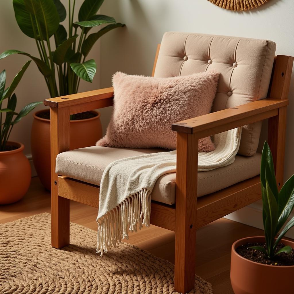 Zara Home wooden butaca in a cozy living room setting