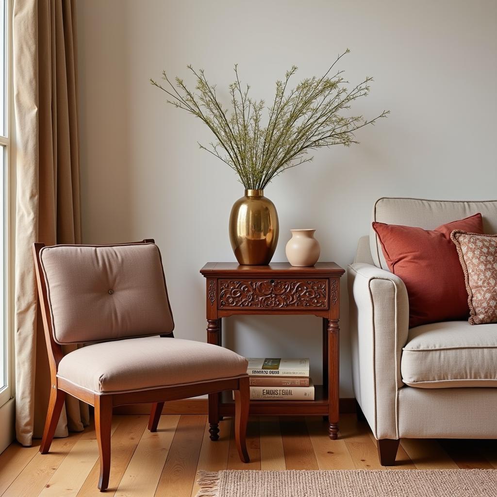 Zara Home wooden side table in a Spanish living room