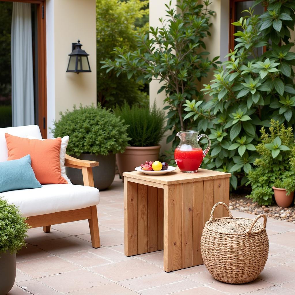 Zara Home wooden side table on a Spanish outdoor patio