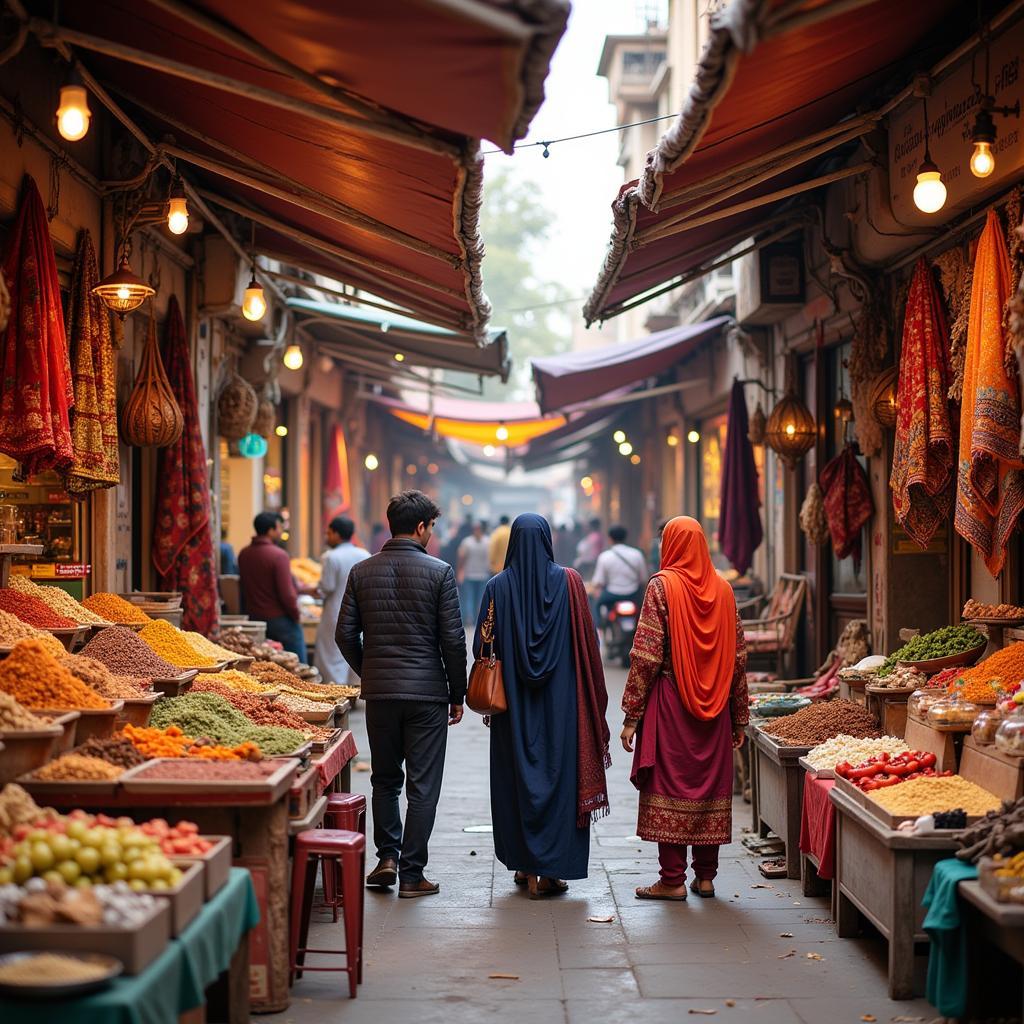 Guests exploring a local market near Abode Homestay with their host.