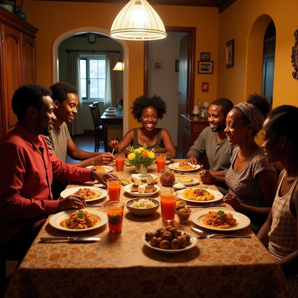 Family dinner at an African homestay