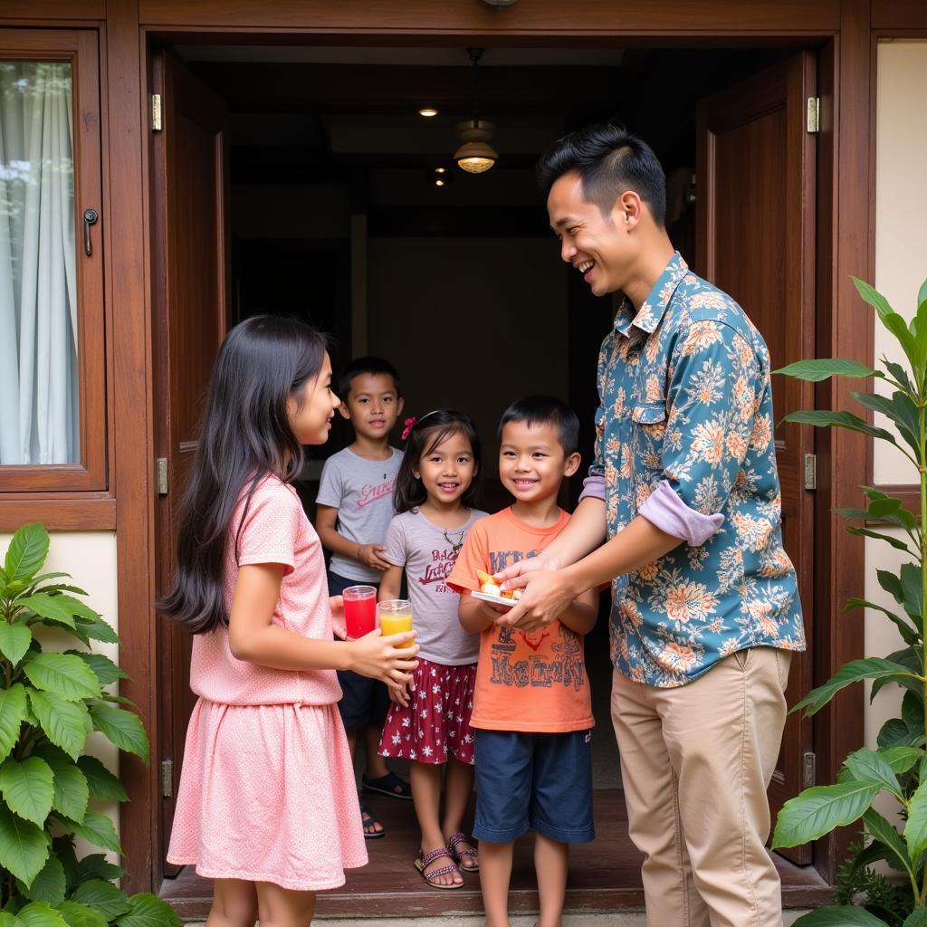 Family welcoming guests at an Air Hitam homestay