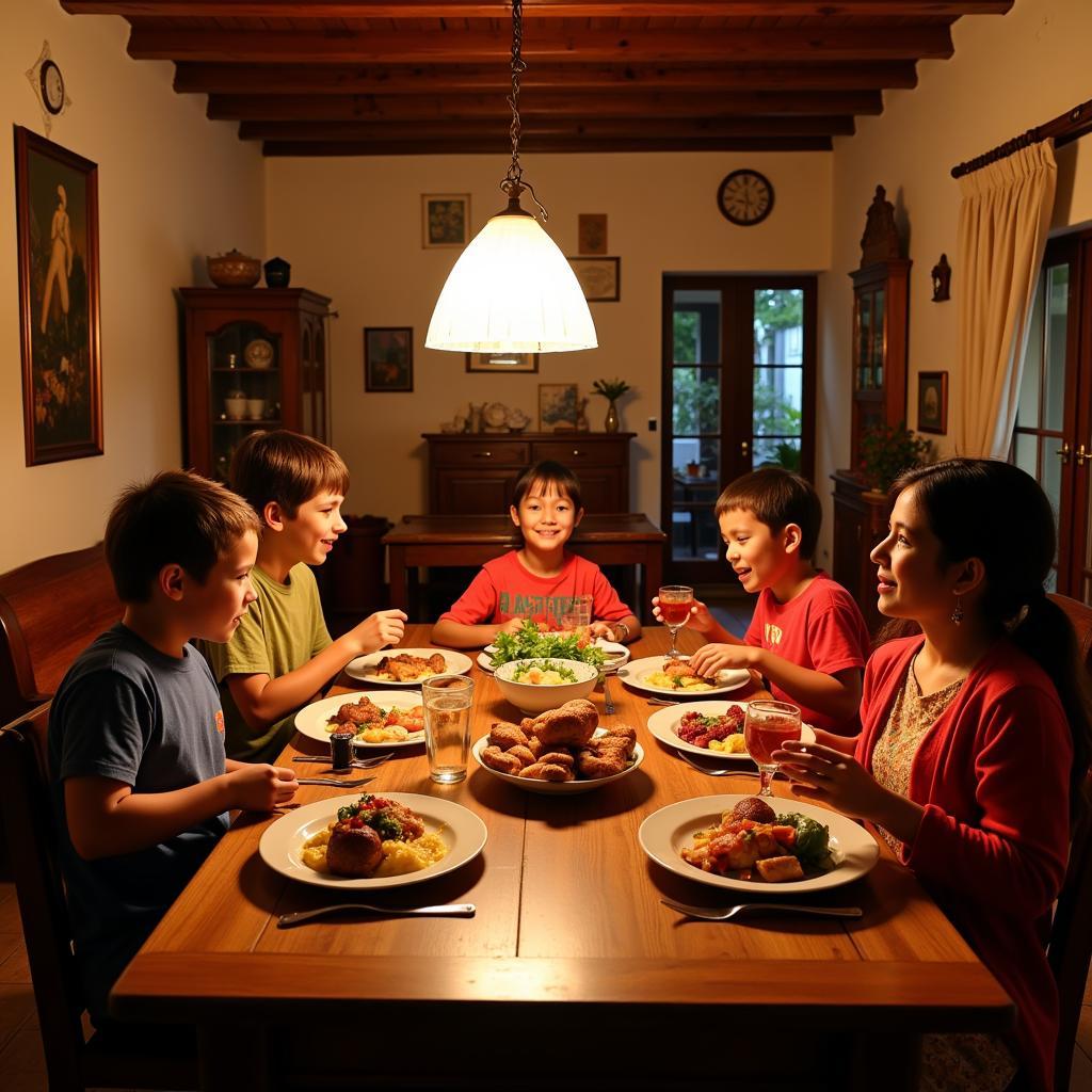 Enjoying a meal with a local family in an Akshi beach homestay