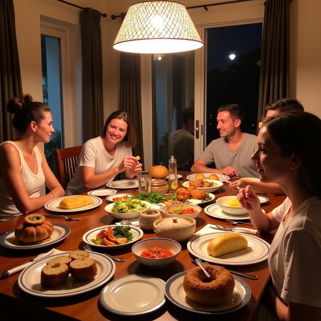 Family dinner in a homestay at Alai Crystal Bay