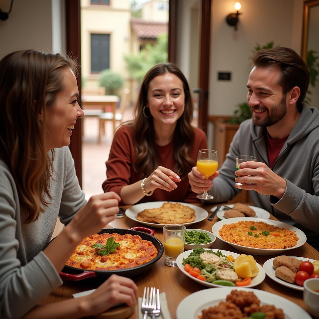 Family enjoying a traditional Spanish meal in an Amanda Sweeney homestay