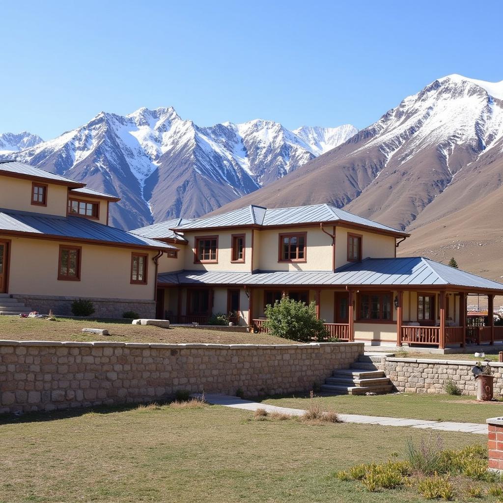 Exterior view of Amir Homestay Leh nestled in the Ladakhi landscape