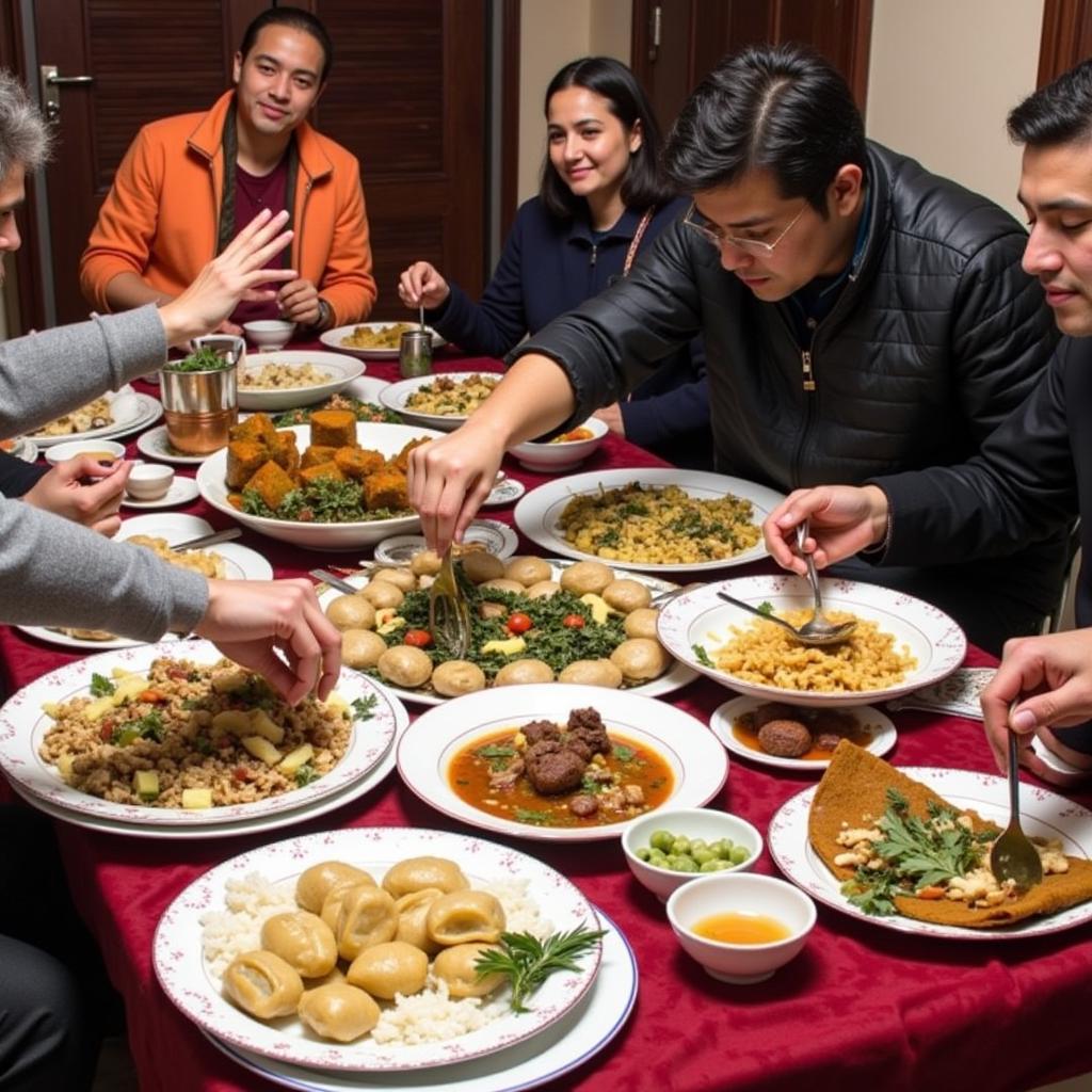 Enjoying a traditional Ladakhi meal at Amir Homestay Leh