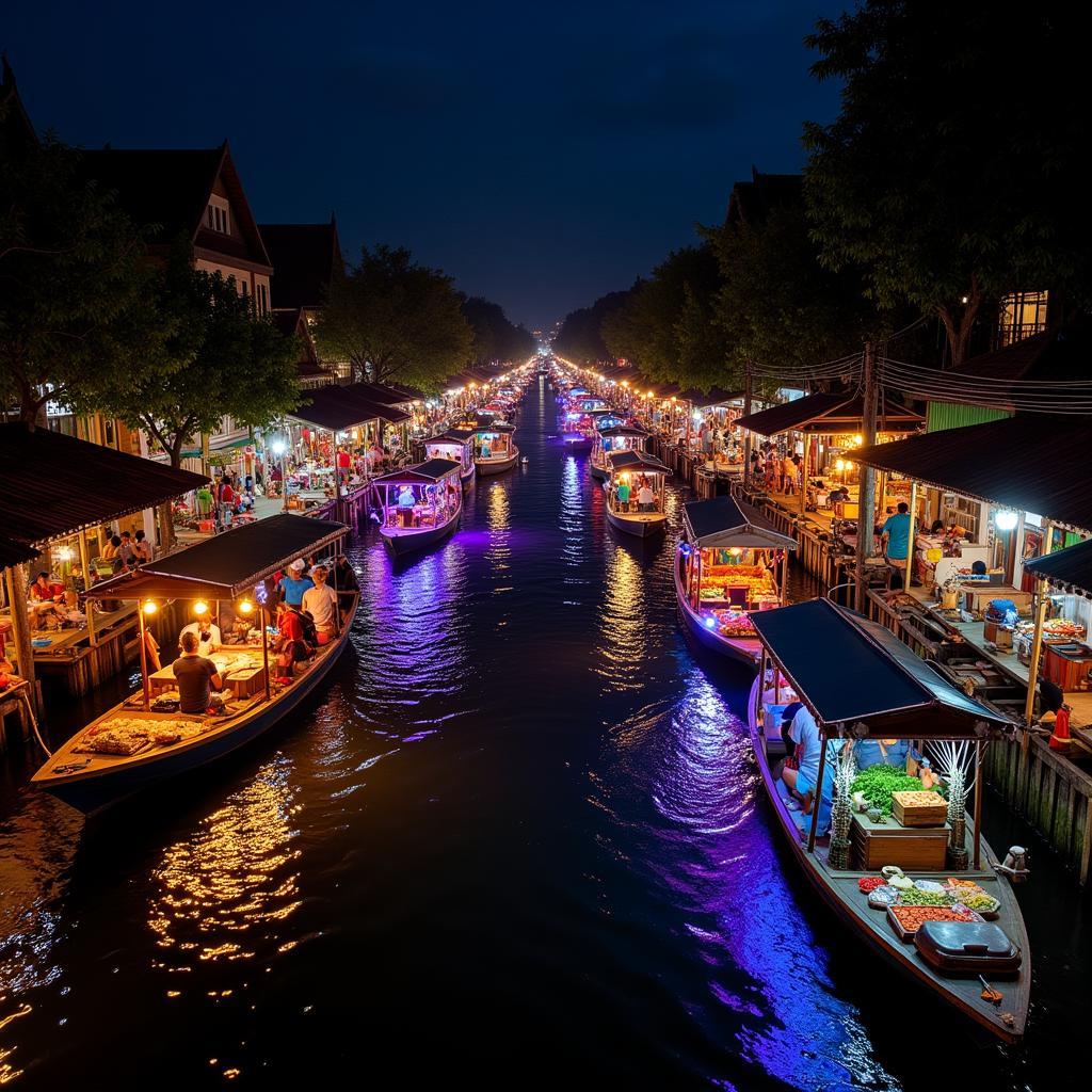 Night view of Amphawa floating market