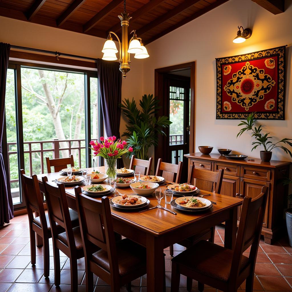 Anh Duc Homestay interior dining room in Sapa Vietnam