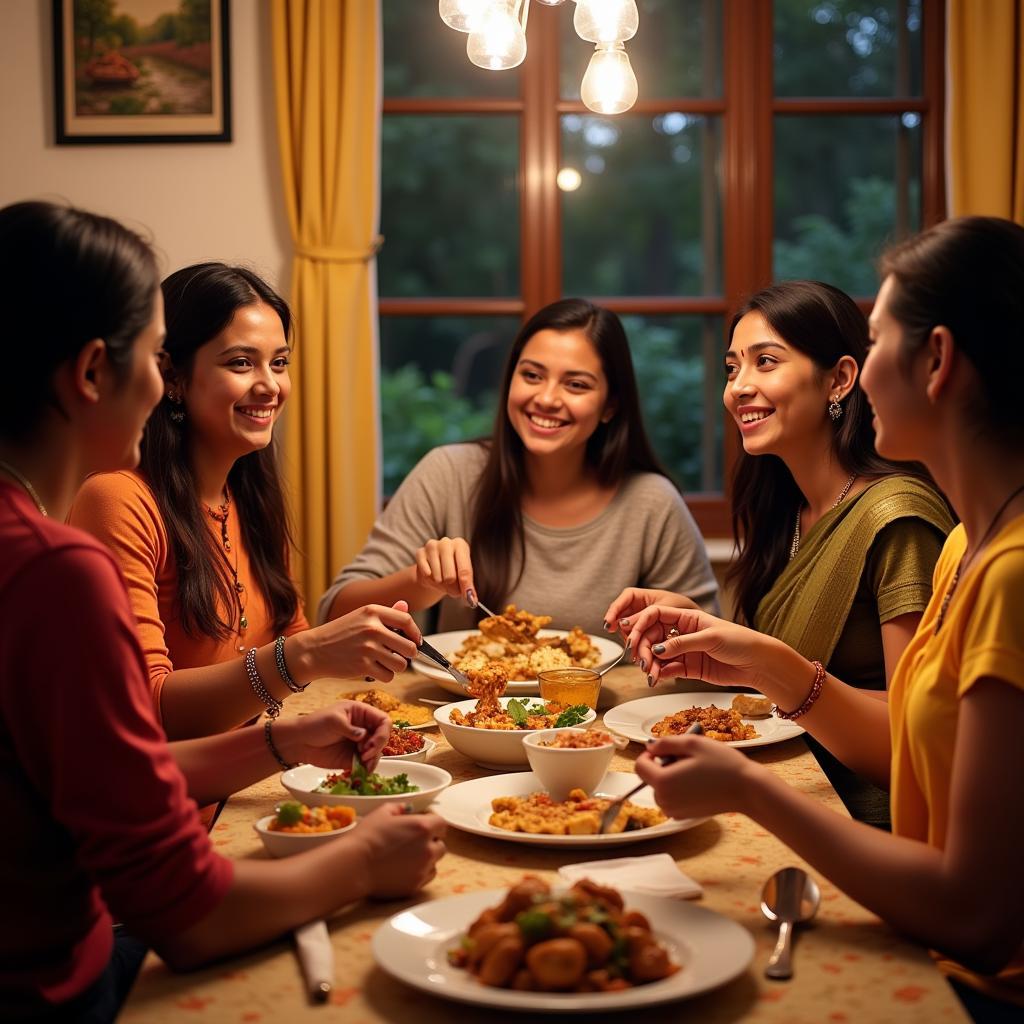 Sharing a meal with the host family at Anjali Homestay