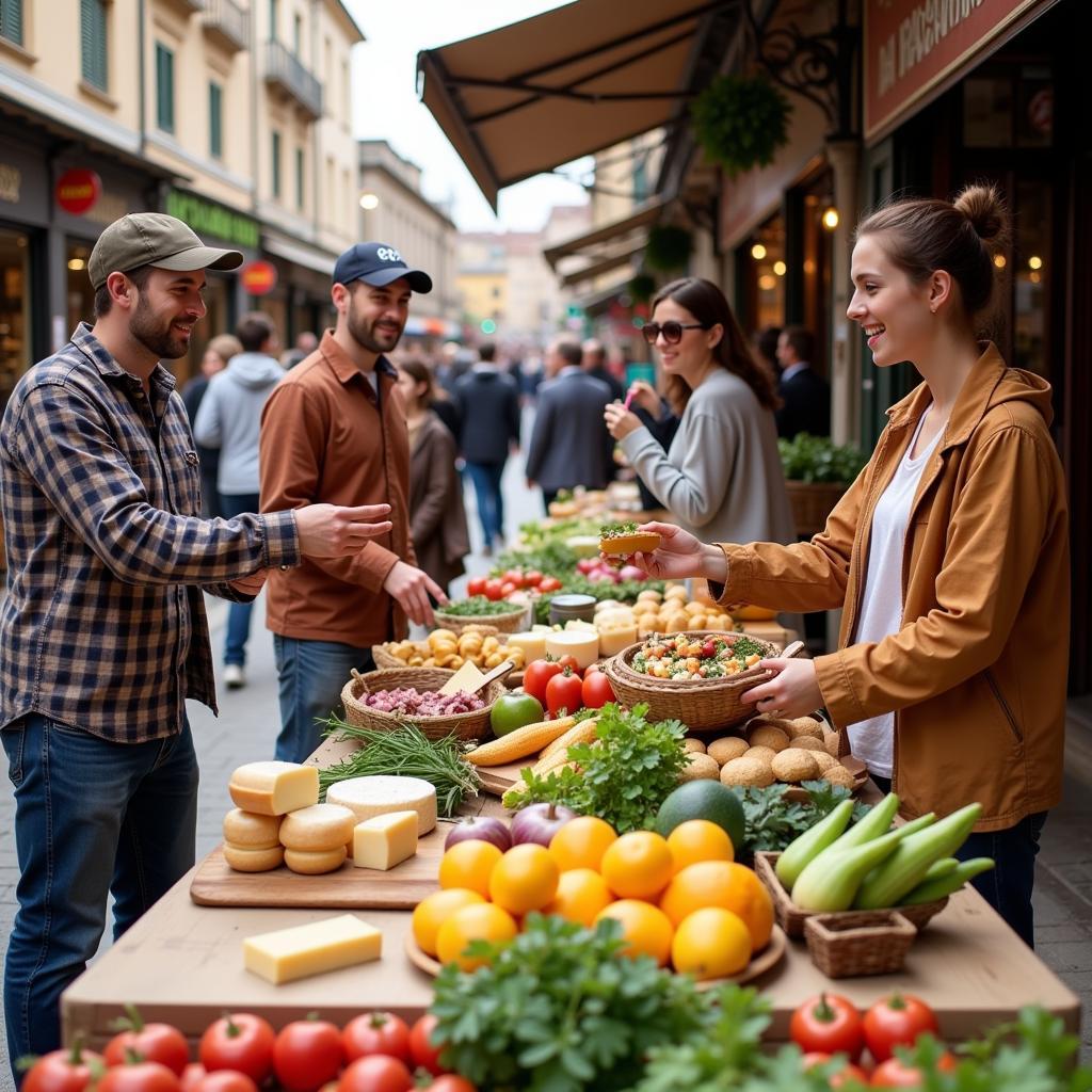 Exploring a bustling local market near your apartment homestay in Cameron, Spain