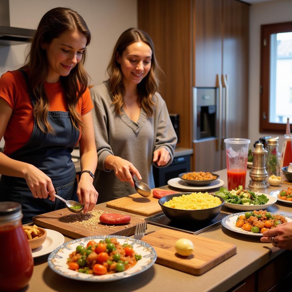 Guests participating in a Spanish cooking class in an arte s homestay