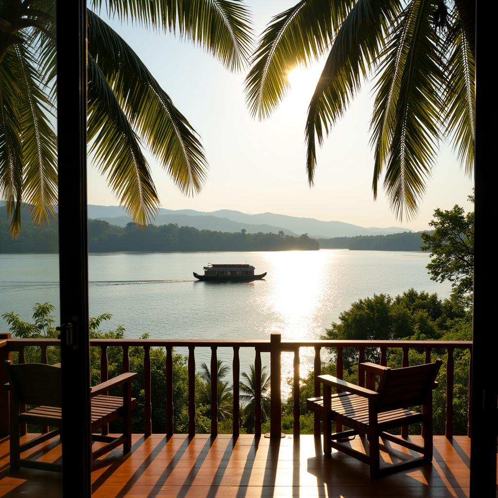 Serene view of Ashtamudi Lake from a traditional Kerala homestay