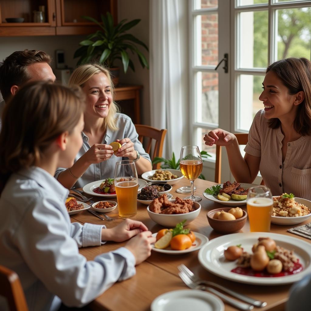 Family enjoying dinner together in an Auckland homestay