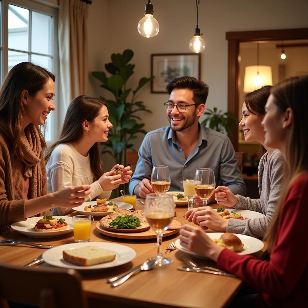 Australian Family Enjoying Dinner with Homestay Student