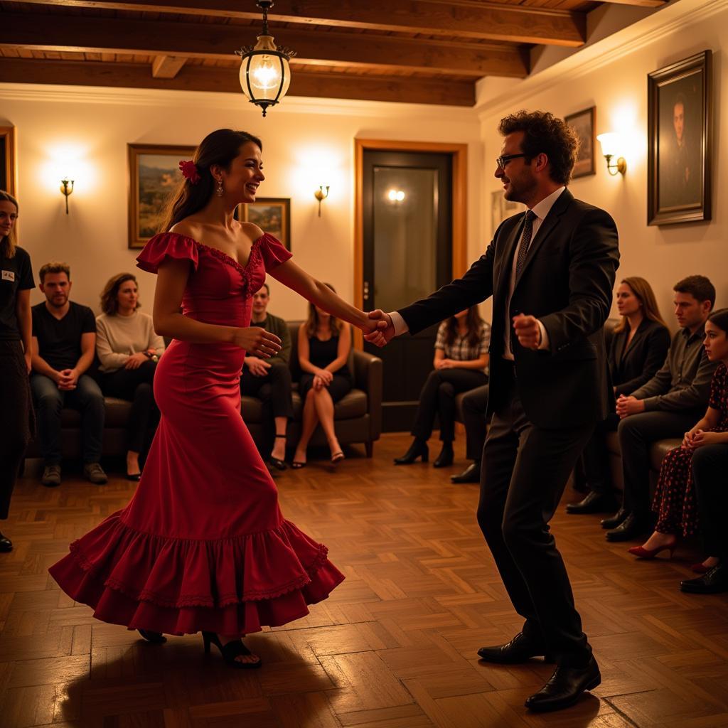 Australian Student Learning Flamenco Dance from Spanish Host