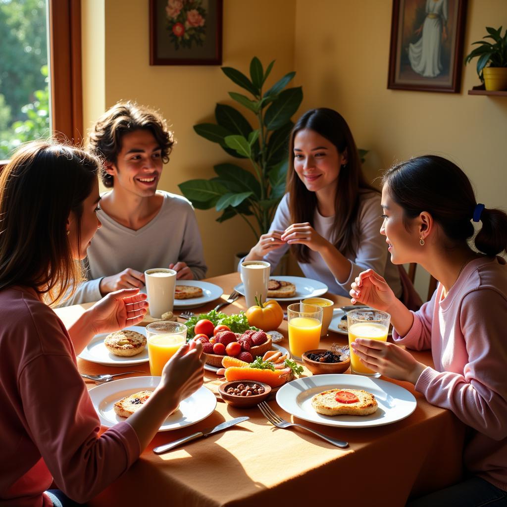 Enjoying an authentic Spanish breakfast with a host family