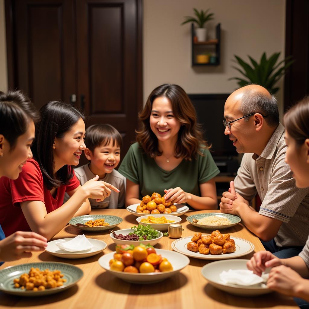 Family enjoying a traditional Malaysian dinner at an Avani Sepang homestay