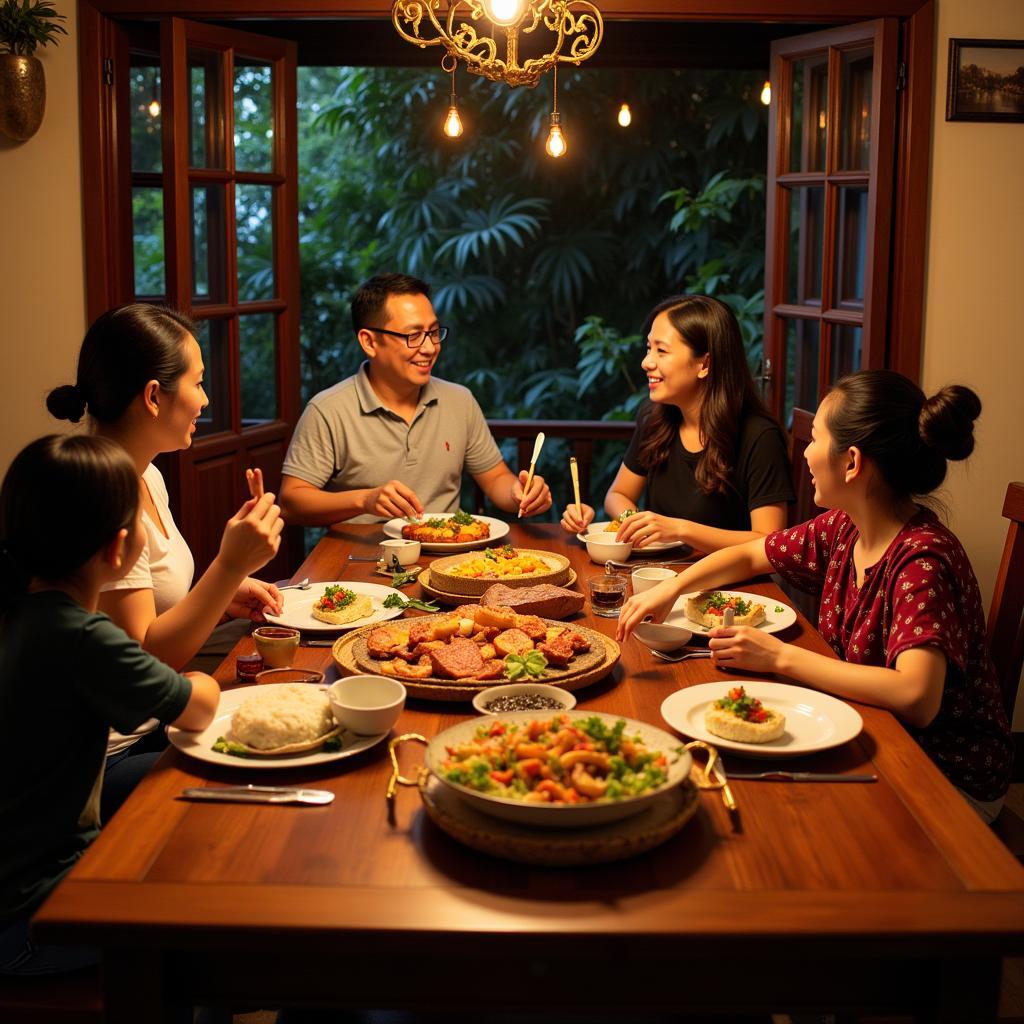 Filipino Family Enjoying Dinner Together in a Baler Homestay