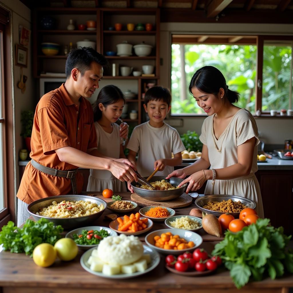 Balinese Family Preparing a Meal in a Homestay