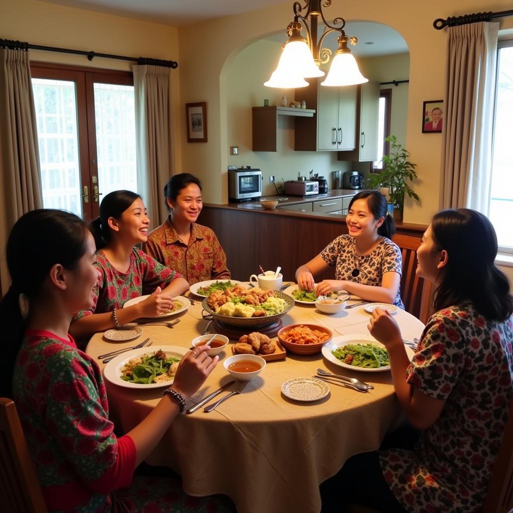 Family enjoying a meal together at a homestay in Bandar Seri Alam