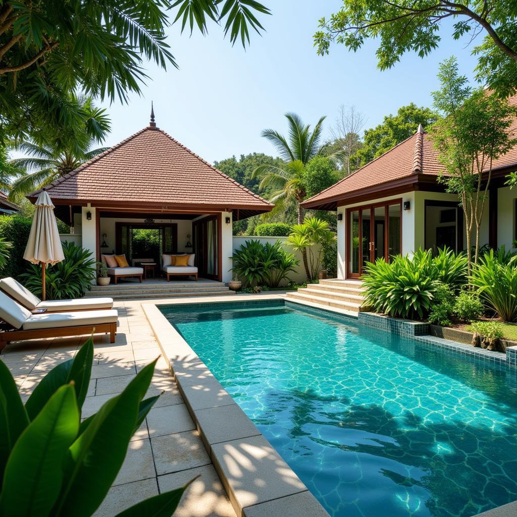 Relaxing by the pool at a Bangkok private resort homestay