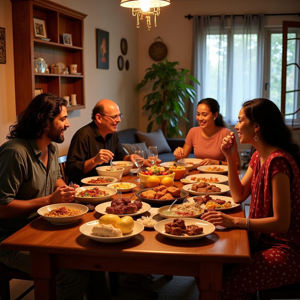 Family enjoying a meal together in a Barlowganj homestay