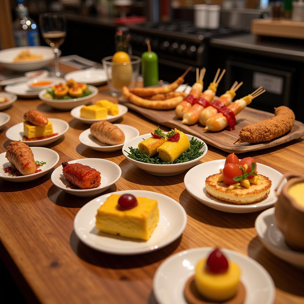 A colourful spread of pintxos in a Basque bar