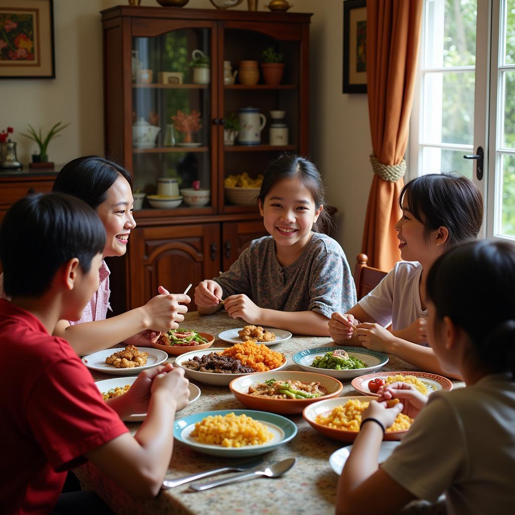 Enjoying a traditional Malaysian meal with a local family in a Batu Kurau homestay