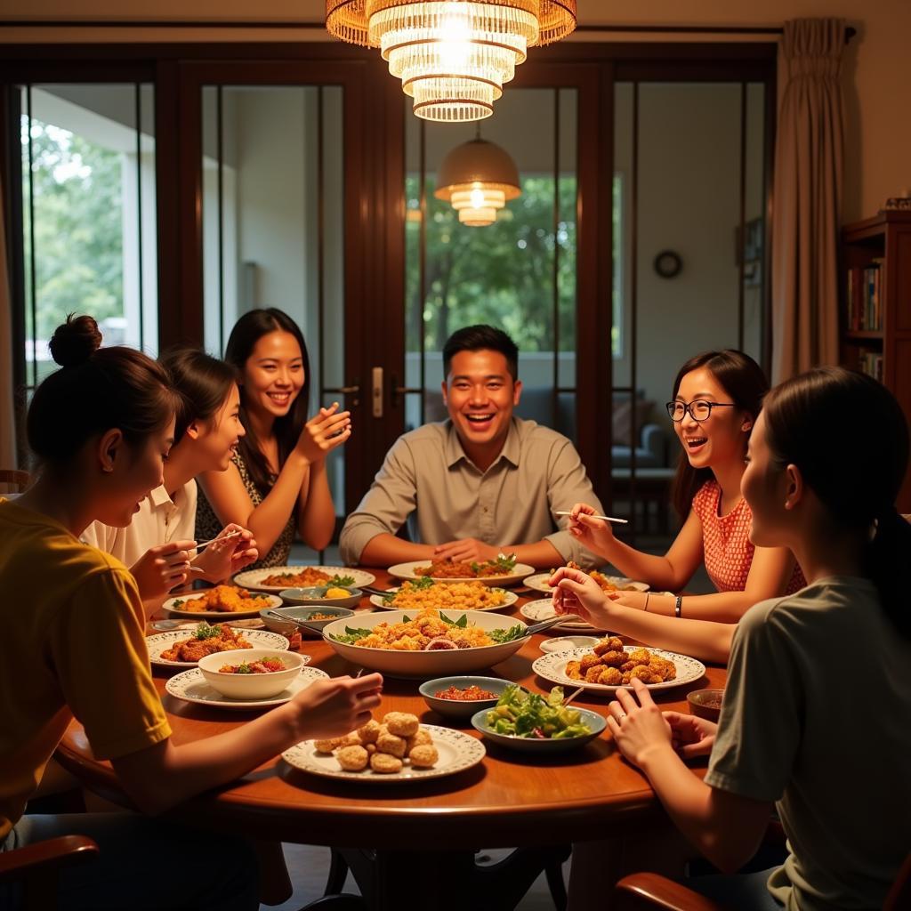 Family dinner at a Bertam homestay