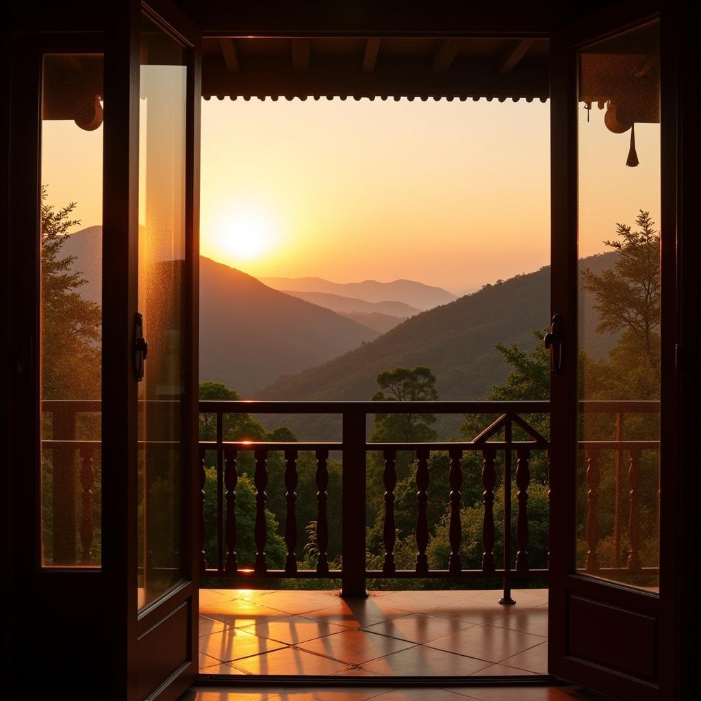 Sunrise over Bhadra Wildlife Sanctuary from a homestay balcony