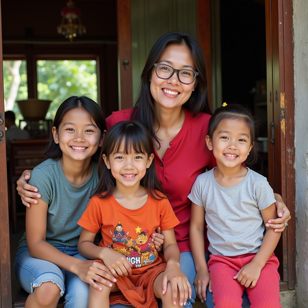 Vietnamese family welcoming guests to their homestay in Binh Lieu