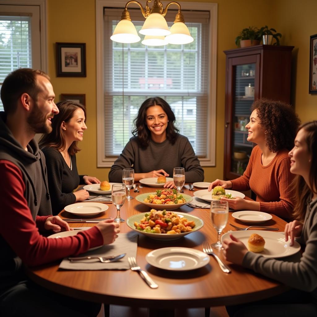 Family dinner in a Brookline homestay