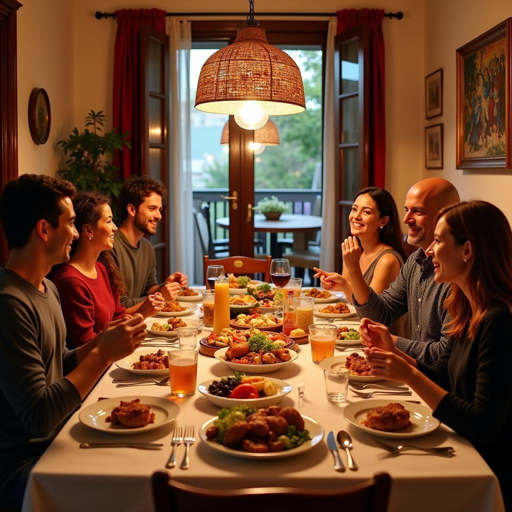 Family dinner in a Bramley Homestay