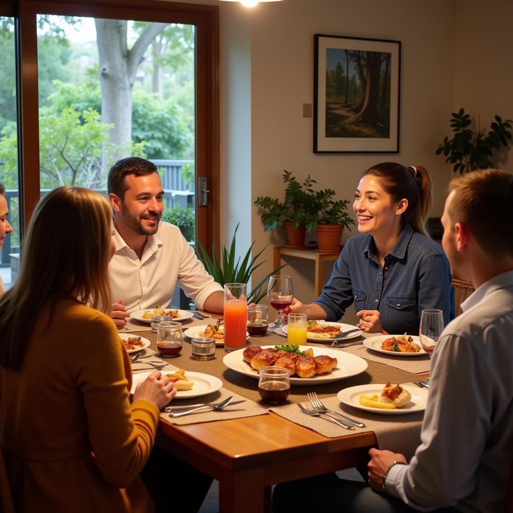 Enjoying dinner with a Brisbane homestay family