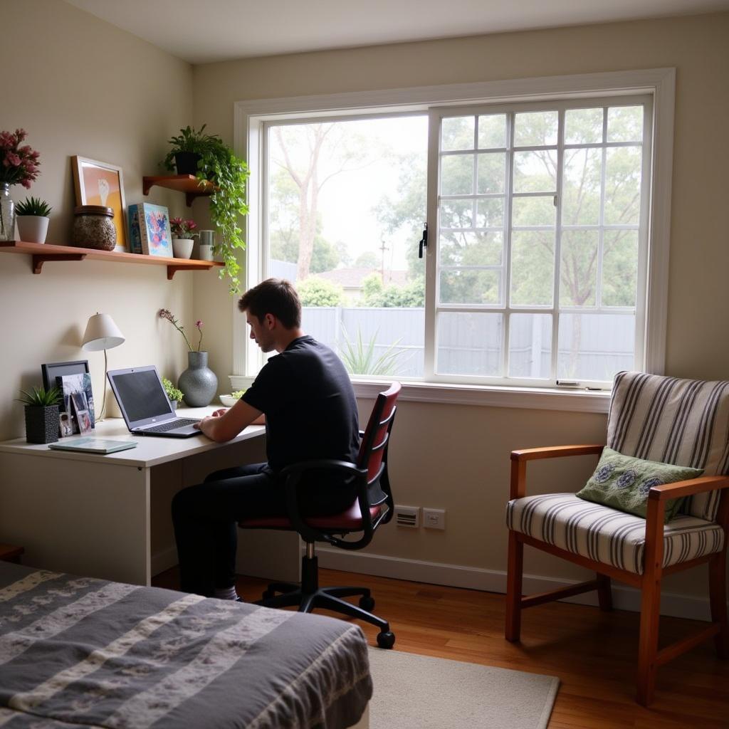 Student studying in their Brisbane homestay room