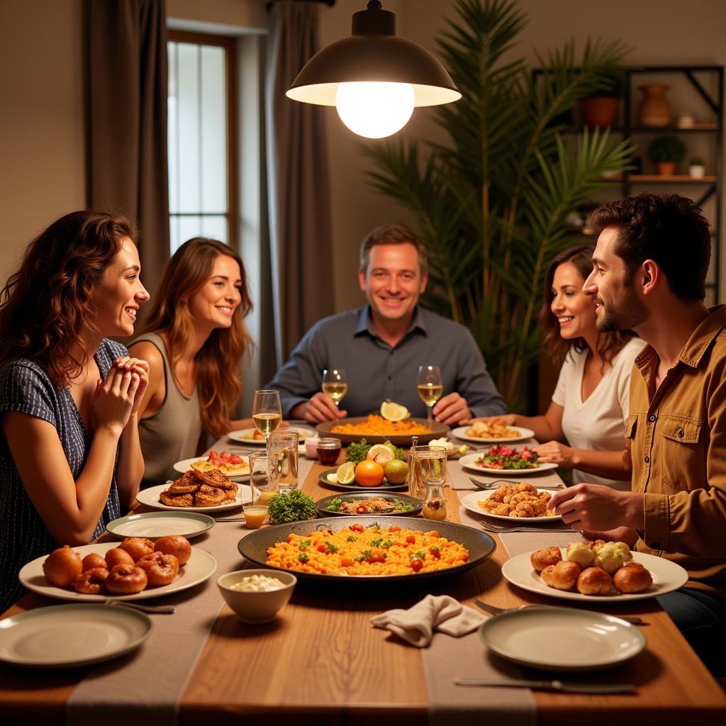 Family enjoying a traditional Spanish dinner in a Britannia homestay