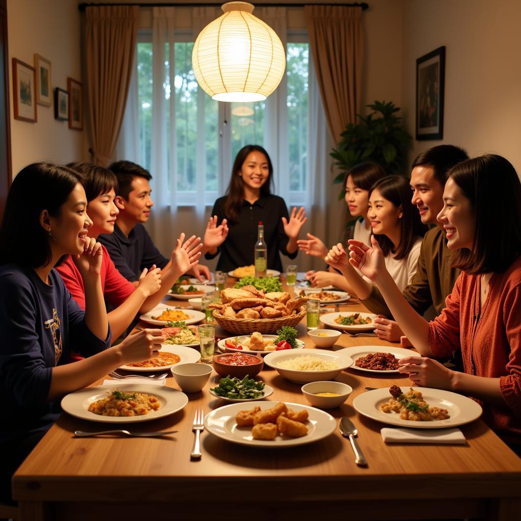 Malaysian Family Sharing Meal with Guests in Bukit Rahman Putra Homestay