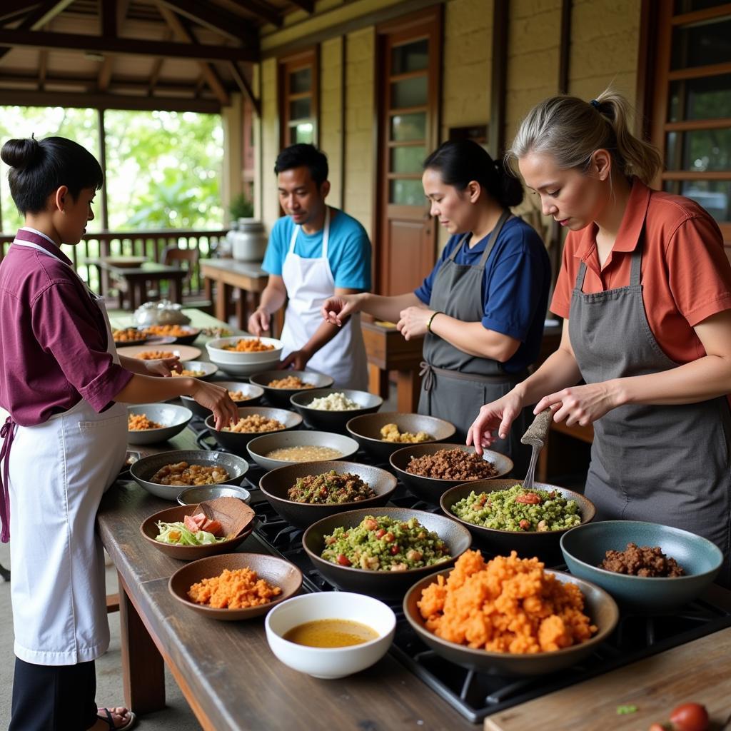 Learning to cook Indonesian dishes at a bule homestay in Lombok