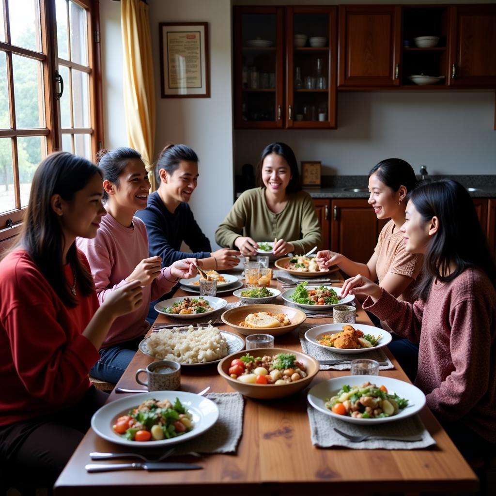 Sharing a Meal with a Local Family in Bungamati Homestay