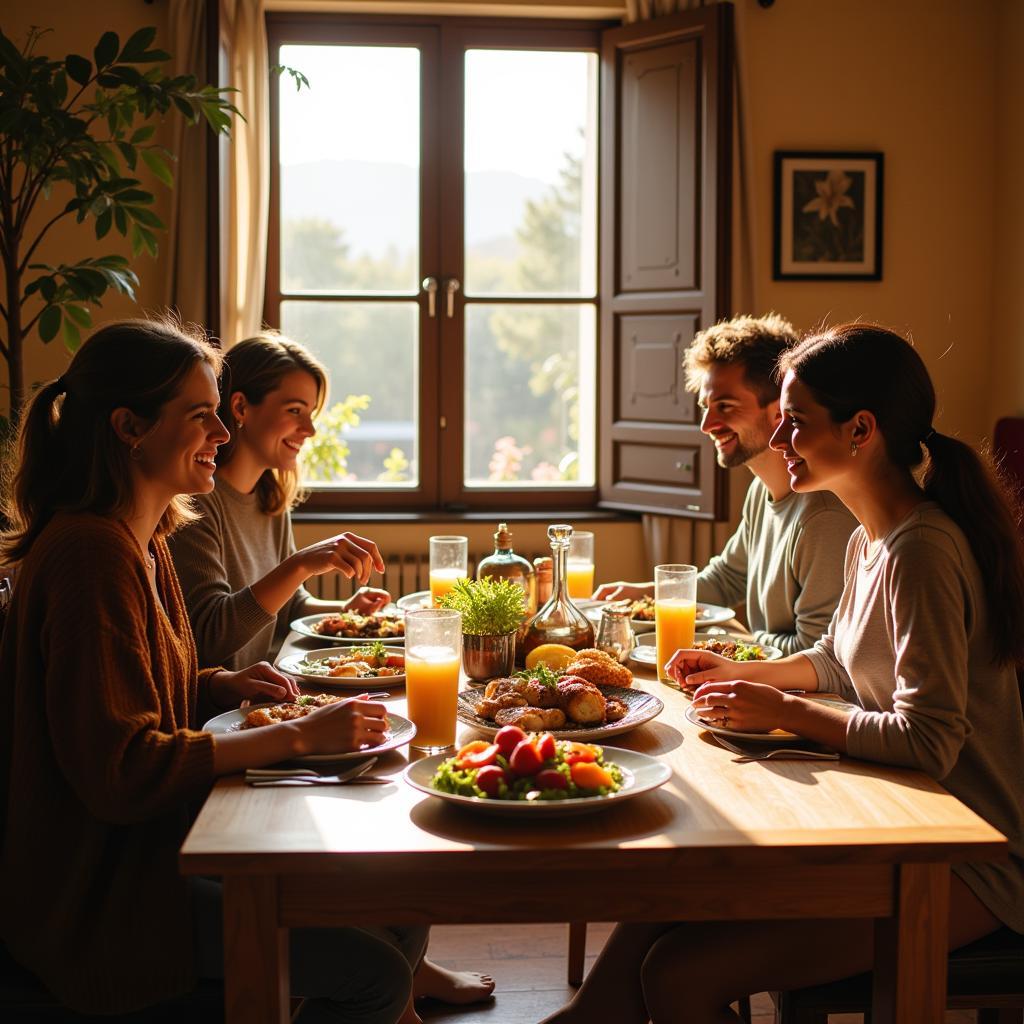 Spanish Family enjoying a meal together in a c nar homestay