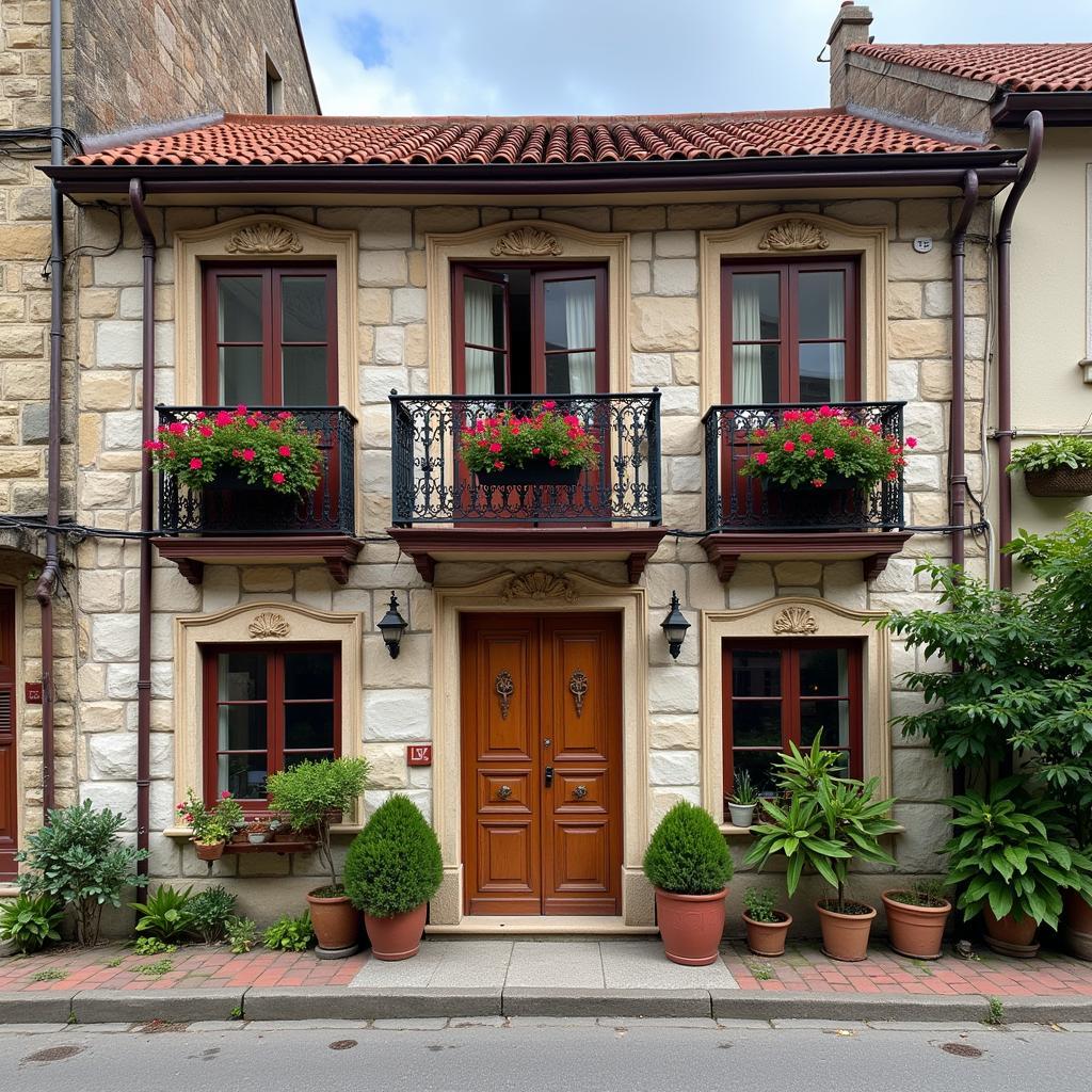 Charming exterior of a traditional Spanish căn nhà xưa homestay