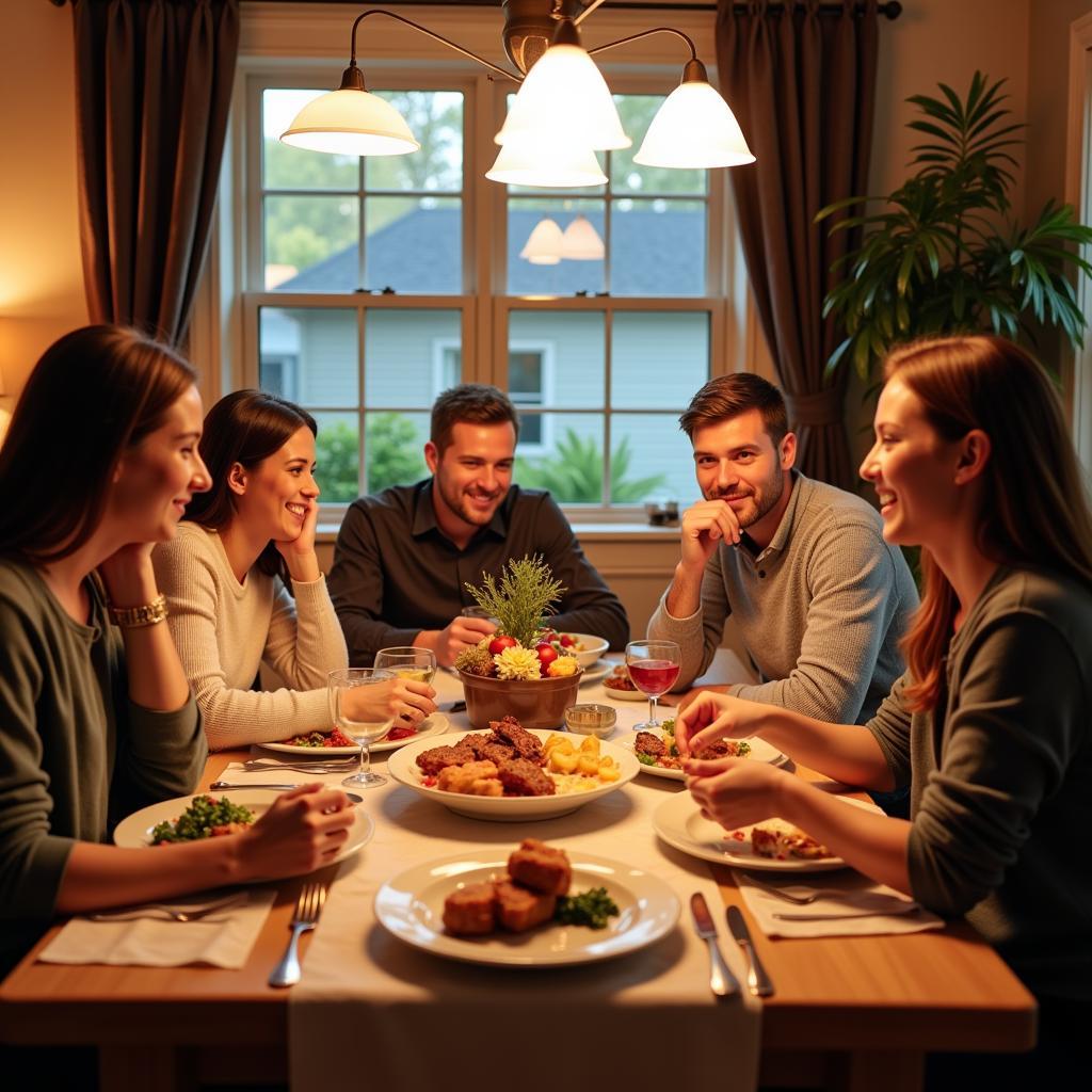 Canadian Family Enjoying Dinner with Homestay Student