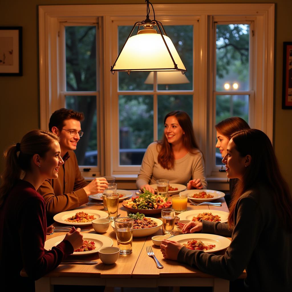 Canadian Homestay Family Enjoying Dinner Together